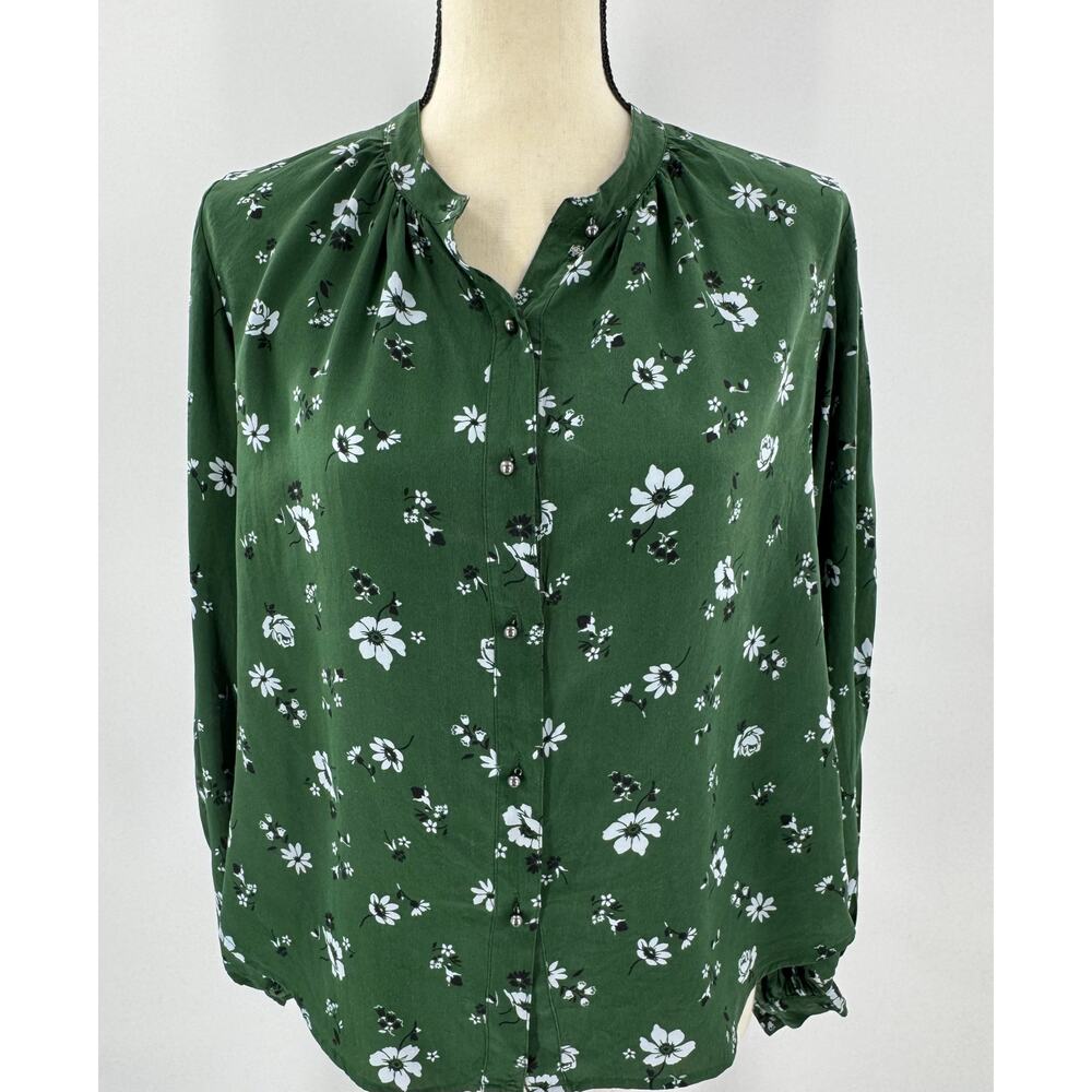 Veronica Beard Ashlynn Green Silk Floral Top Long Sleeve Shirt Blouse 6 Small